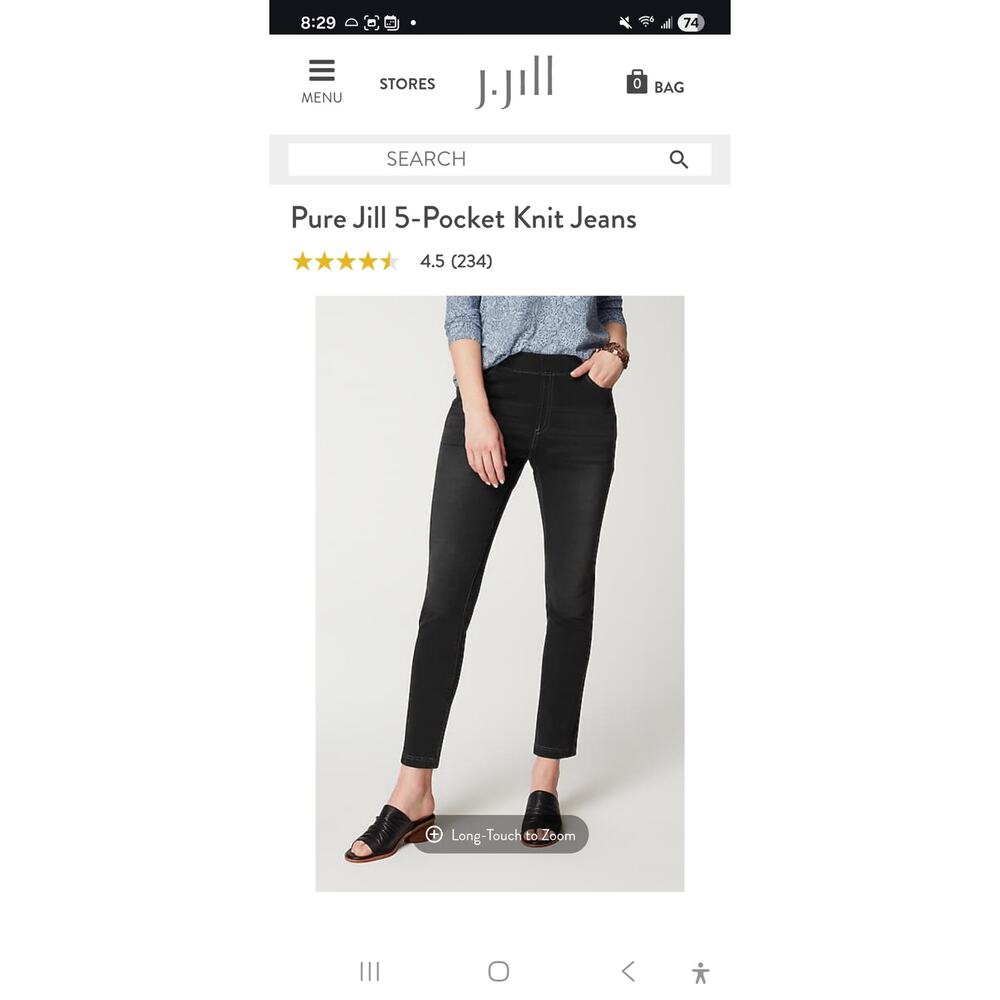 J Jill Pure Large Black 5-Pocket Knit Jeans Pull On Ankle Legging Jegging
